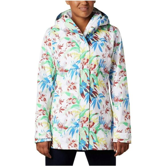 Columbia Jackets & Blazers - Columbia Womens White Floral Omni-Tech Splash a Little II Rain Jacket Hood Large
